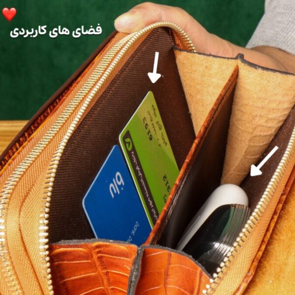 کیف دستی و پاسپورتی چرم طبیعی کروکودیلی بیورا سایز کوچک acc16