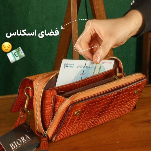 کیف دستی و پاسپورتی چرم طبیعی کروکودیلی بیورا سایز کوچک acc16