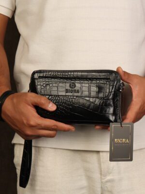 کیف دوکاره مردانه چرم طبیعی کروکودیلی بیورا سایز کوچک مدل za19