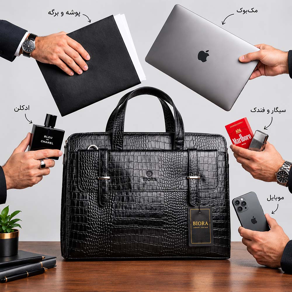 کیف اداری مردانه چرم طبیعی کروکودیلی بیورا مدل eez22