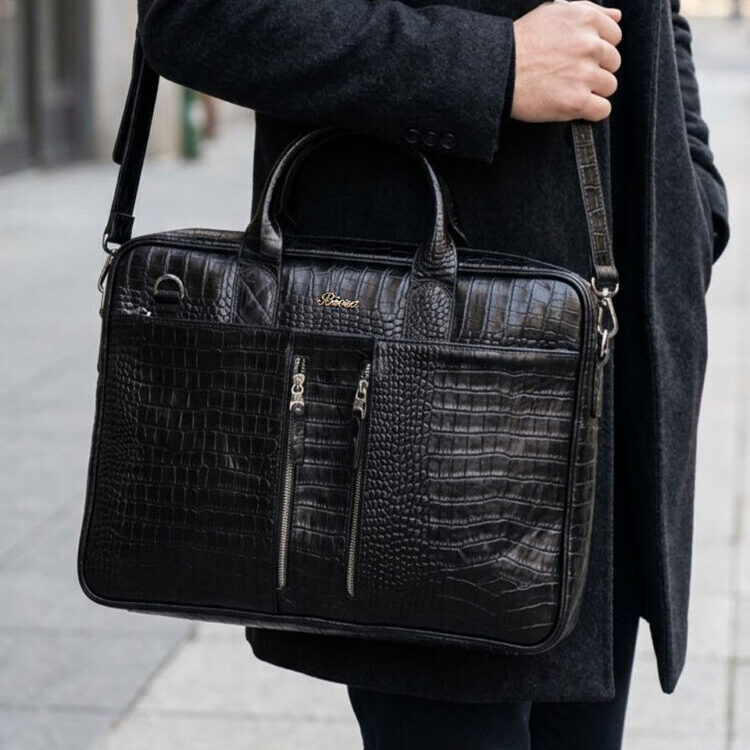 کیف اداری مردانه چرم طبیعی کروکدیلی بیورا مدل eez115