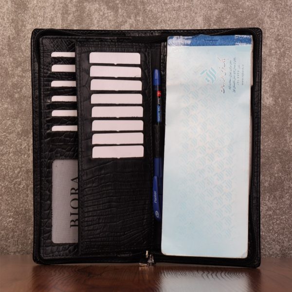کیف دسته چک مردانه چرم طبیعی کروکودیلی بیورا مدل KDCH05
