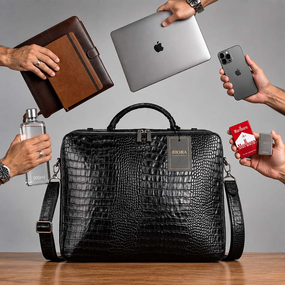 کیف اداری مردانه چرم طبیعی کروکدیلی بیورا مدل e08