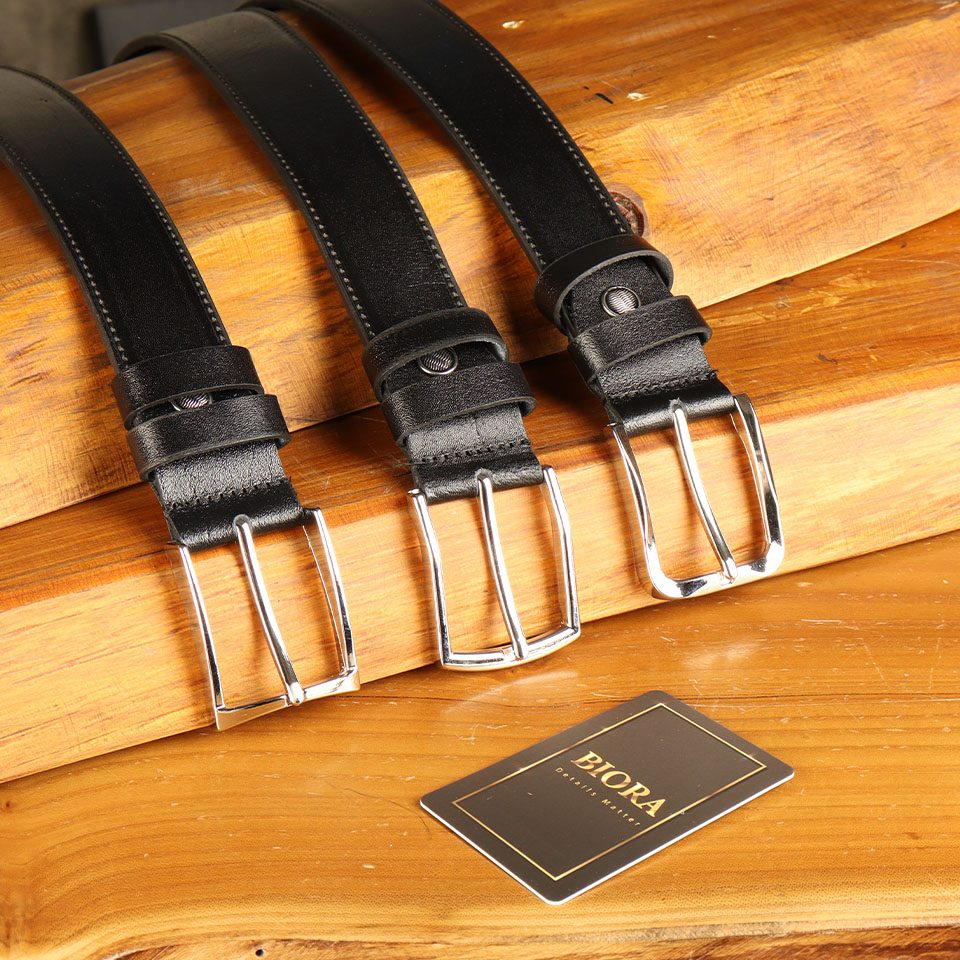 کمربند مردانه بیورا مدل چرم طبیعی میخی کد k010-black