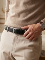کمربند مردانه بیورا مدل چرم طبیعی میخی کد k010-black