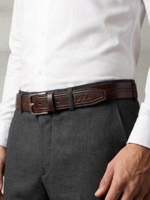 کمربند مردانه بیورا مدل چرم طبیعی میخی کد k011-brown